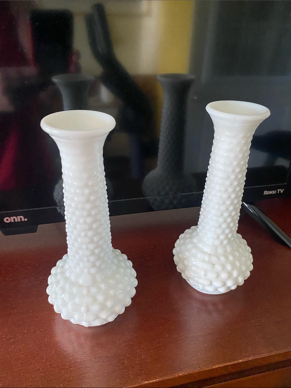 Vintage E.O. Brody #2000 Mantel Vases, Milk Glass (Set of Two)